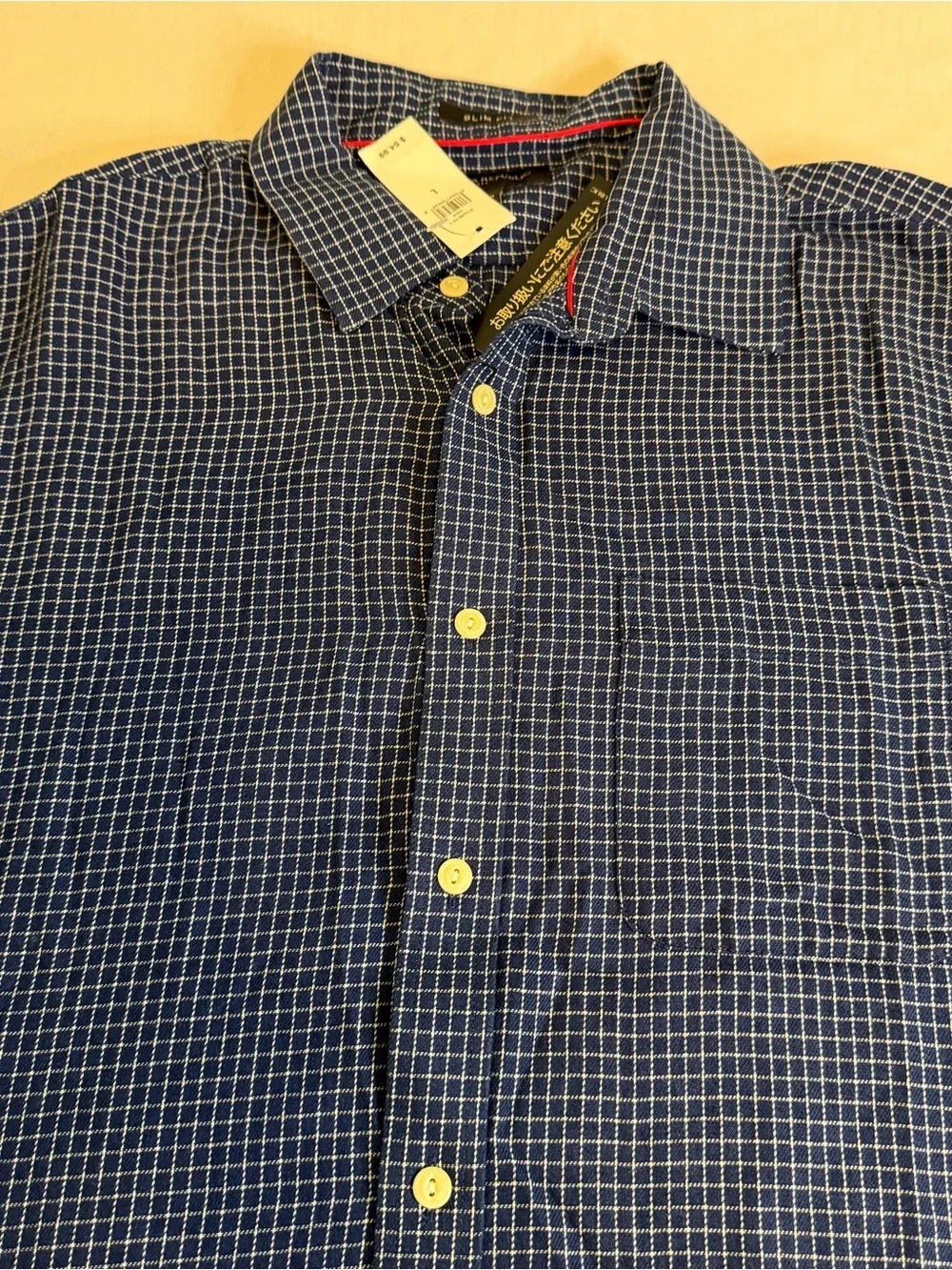 Banana Republic Navy Blue Check Short Sleeve Button-Down Slim Shirt Size L